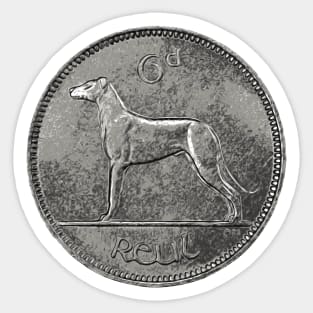 Lucky Irish Sixpence Coin — A Wolfhound Sticker
